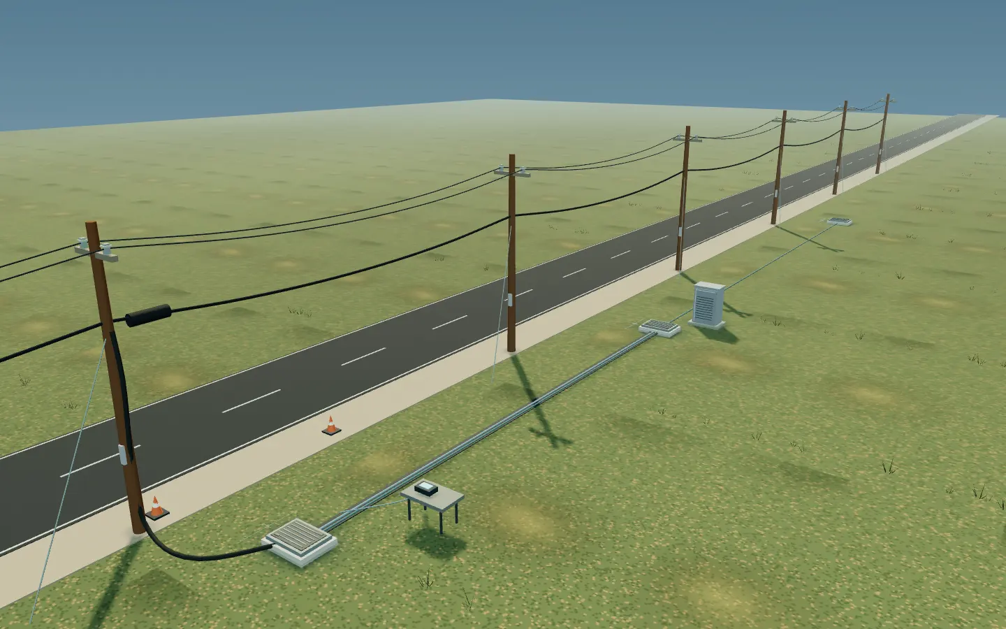 Illustrative fiber corridor — the work creates evidence